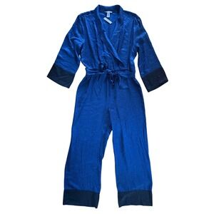 Victoria's Secret Blue Zebra Print Satin Robe Jumpsuit Loungewear Women's L